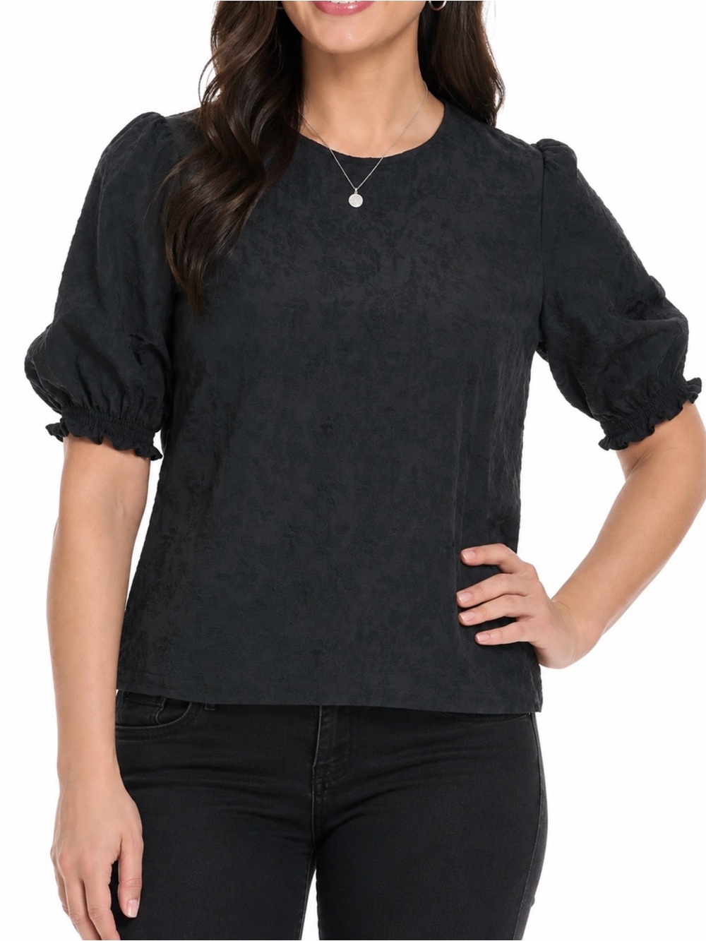 Ted Baker Black Silky Textured Short Sleeve Blouse Top
